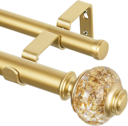 Double Curtain Rods for Windows 72 to 144, Luxury Gold, 1 Inch | Double Layer Window Treatment Rods, Decorative Crystal Ball Finials, Heavy Duty Adjustable Pole, Supports 33lbs, Easy Install