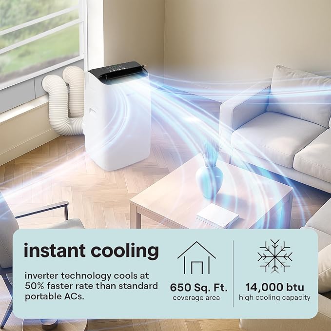 SereneLife 14000 BTU Ultra Quiet Portable Inverter Air Conditioner, Smart - Image 2