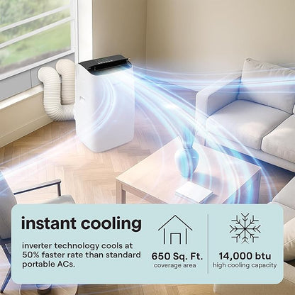 SereneLife 14000 BTU Ultra Quiet Portable Inverter Air Conditioner, Smart - Image 2