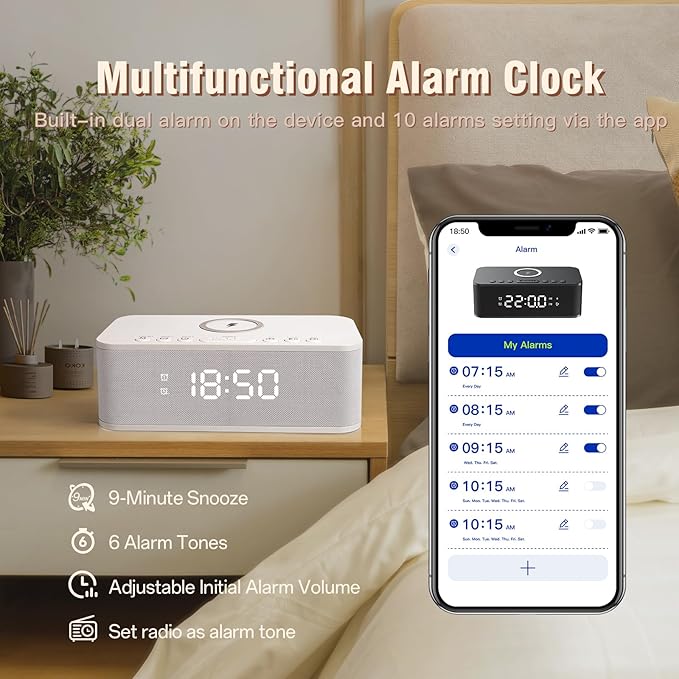 Dual Alarm Clock Radio Bedroom, Digital Alarm Clocks Bedrooms Bluetooth - Image 2
