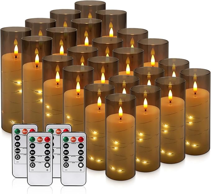 24pcs Flameless Grey Pillar Candle - Image 2