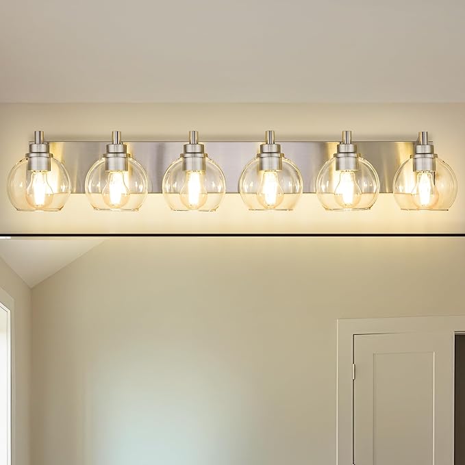 METWET Bathroom Light Fixtures, 6 Light Brushed Nickel Vanity Light, 38 Inch - Image 8
