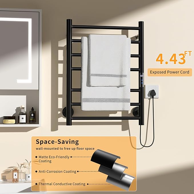 Heated Towel Rack for Bathroom, Towel Warmer Rack Wall Mounted Electric Towel - Image 5