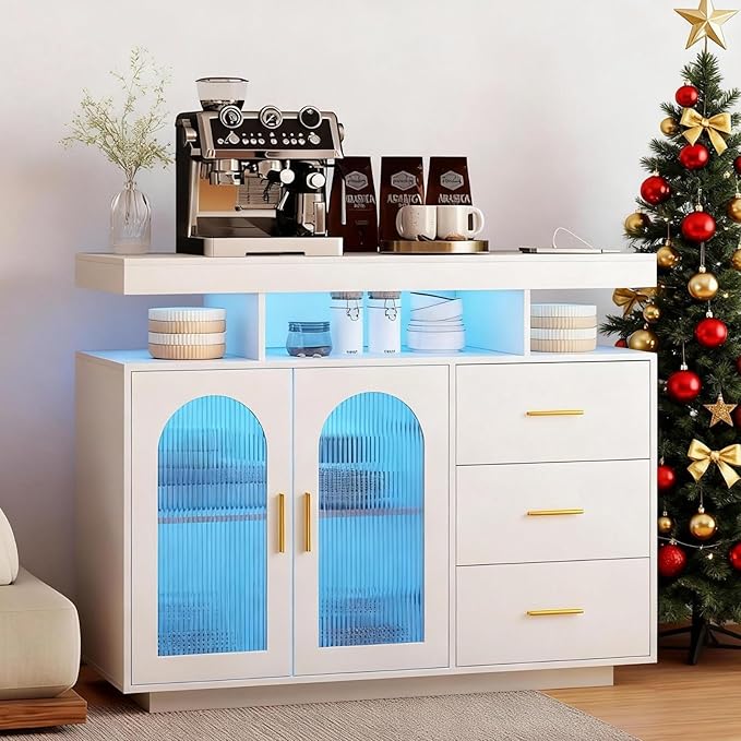 40" LED Buffet Cabinet with Charging Station, Auto Sensor Kitchen Storage by MDGC