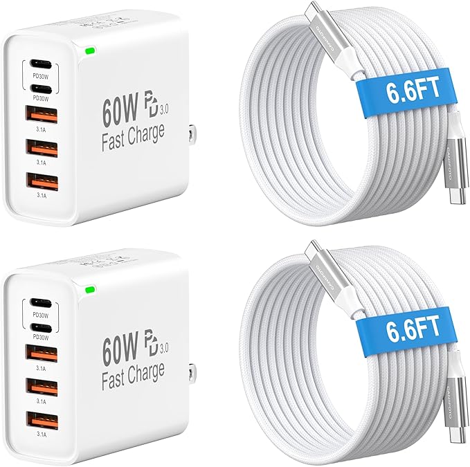 2Pack USB C Fast Charger Block, Total 60W 5-Port USB C Wall Charger by Unknown