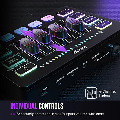 FIFINE Gaming Audio Mixer, Streaming RGB PC Mixer - Image 3