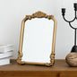 Vintage Small Vanity Gold 8x12 Antique Table Desk Mirror with Stand | Makeup Ornate Arched Decor Mirror, Small Brass Wedding Wood Mirror, For Tabletop Living Room Countertop Bedroom Bathroom