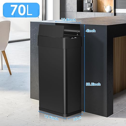Arlopu 18.5 Gal Automatic Trash Can, 70 Stainless Steel Motion Sensor Garbage - Image 3