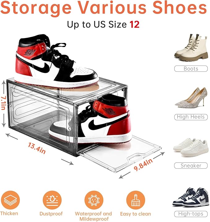 12 Pack Gray Transparent Shoe Storage Organizer, Stackable Shoe Boxes - Image 2