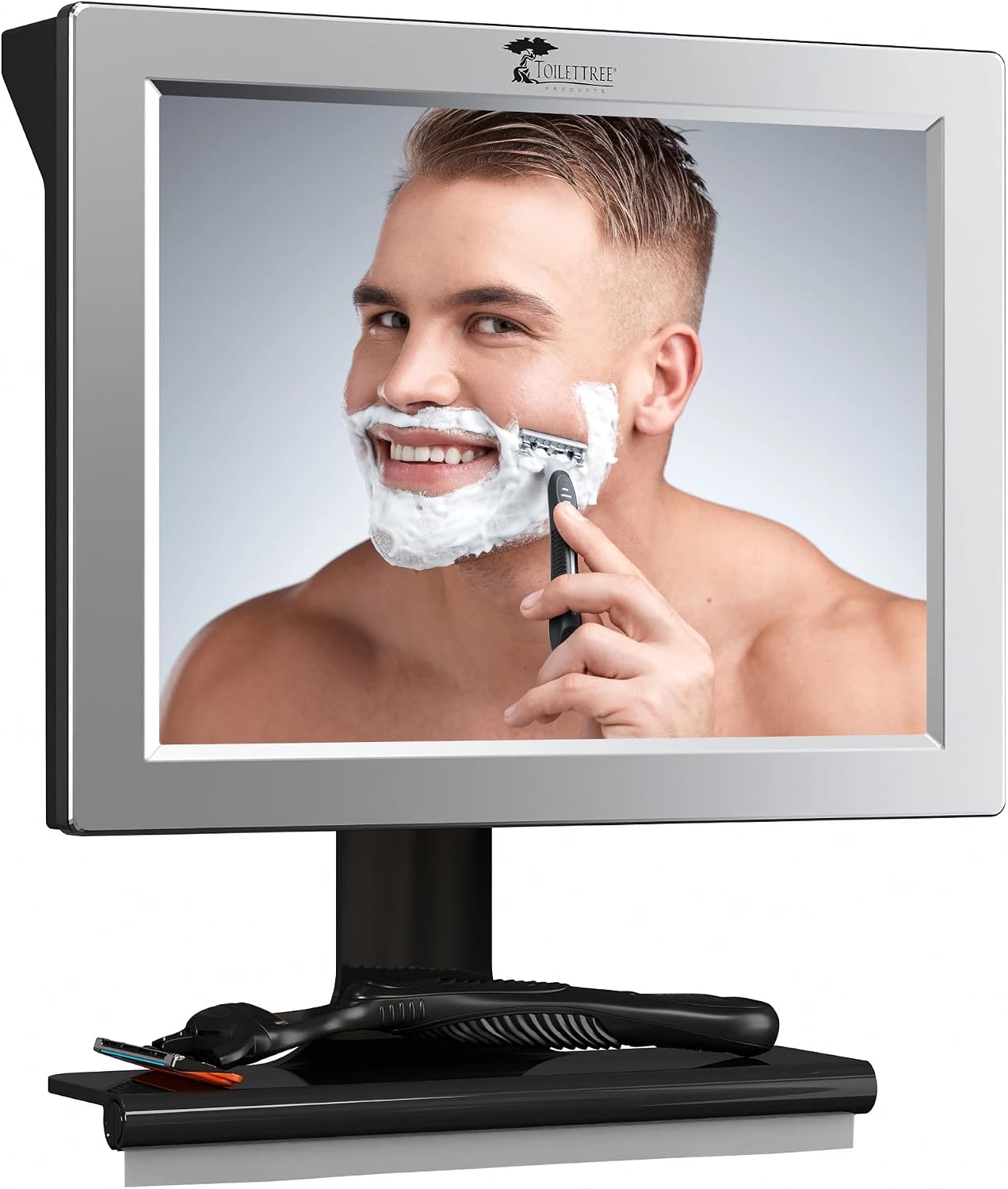 ToiletTree Products Fogless Shower Mirror with Squeegee - Anti-Fog Mirror - Adjustable Shaving Mirror with a Squeegee - Rust-Proof, Impact-Resistance Bathroom Shower Mirror