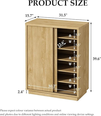 Fluted Shoe Cabinet with Sliding Door, 6-Tier Large Hidden Storage Organizer - Image 2