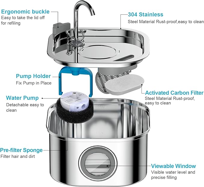 Cat Water Fountain Stainless Steel: 108oz/3.2L Automatic Pet Water Fountain - Image 3