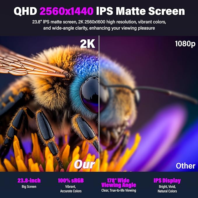 2K 180Hz Portable Gaming Monitor, 23.8" 2560x1440 QHD Fast IPS ∆E<2 100% sRGB - Image 4