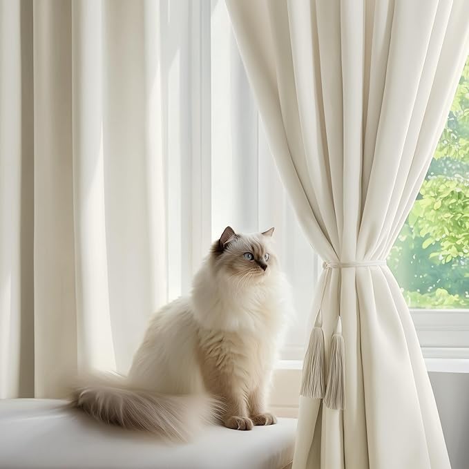 FMFUNCTEX Velvet Curtains Cream Room Darkening Curtains - Image 5
