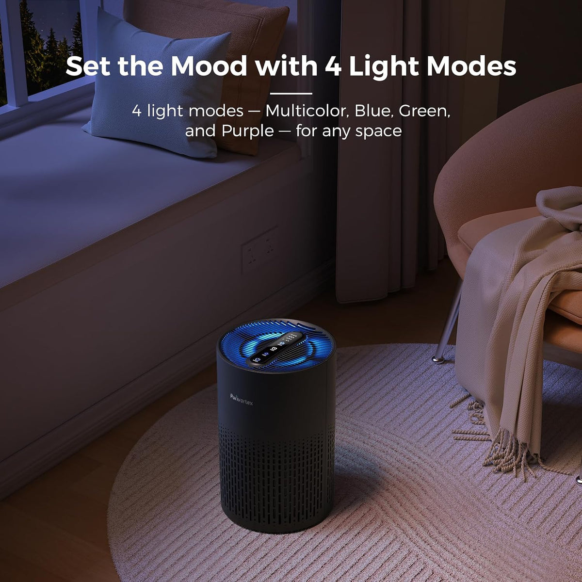 purivortex air purifiers for bedroom, covers up to on a desk or shelf