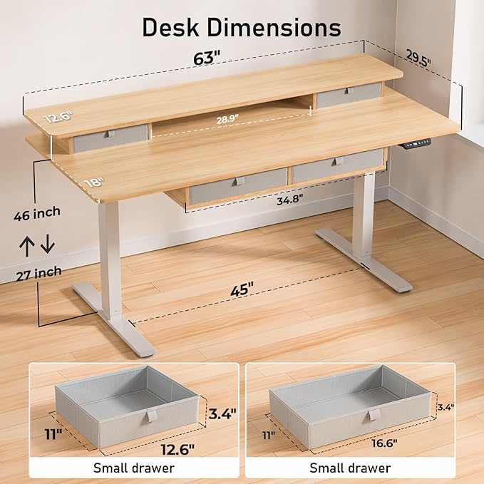 Electric Standing Desk, 63 * 30 Inches Adjustable Height - Image 3