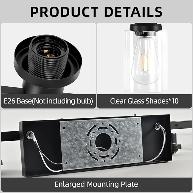 DIKAIDA 10 Light Bathroom Vanity Lights Over Mirror, 65.4inch Black Vanity - Image 4