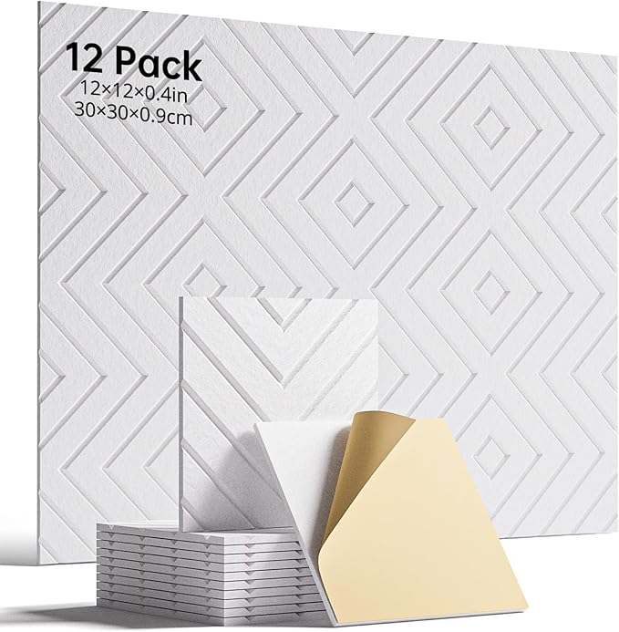 Woovio Sound Proof Foam Panels for Walls, 12 Pack Self-Adhesive Acoustic Panels by Woovio
