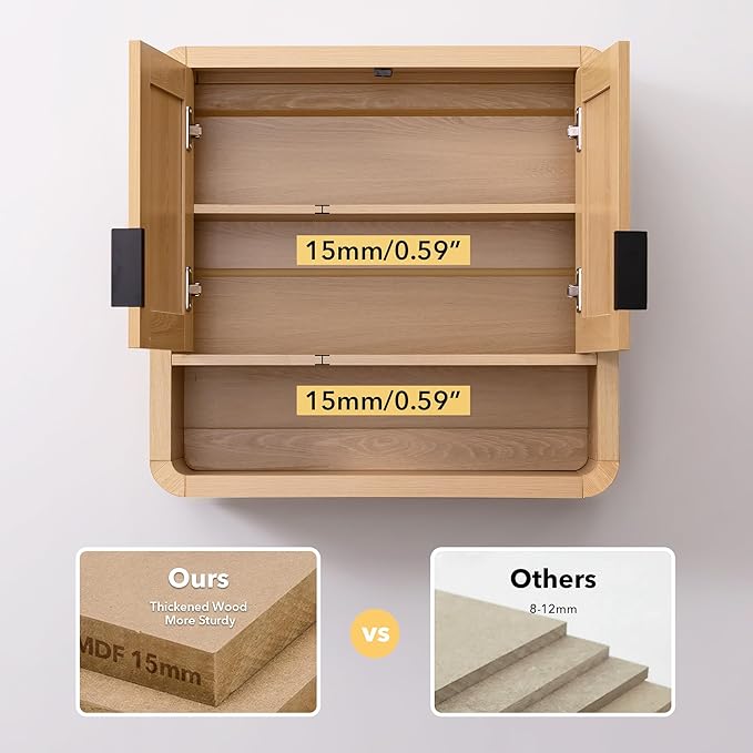 Modern Farmhouse Bathroom Wall Cabinet, Oak Finish Medicine Cabinet - Image 5
