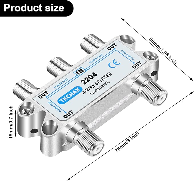 TKCHAX 4 Way Coaxial Cable Splitter, Support 10-2602MHz, RG6 Compatible - Image 7