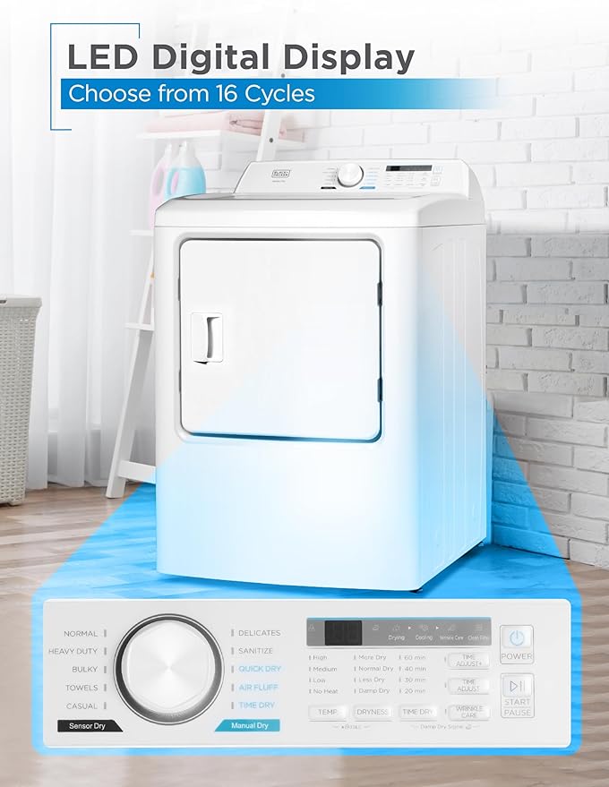BLACK+DECKER 7.0 Cu. Ft. Front Load Dryer, Electric Clothes Dryer - Image 3