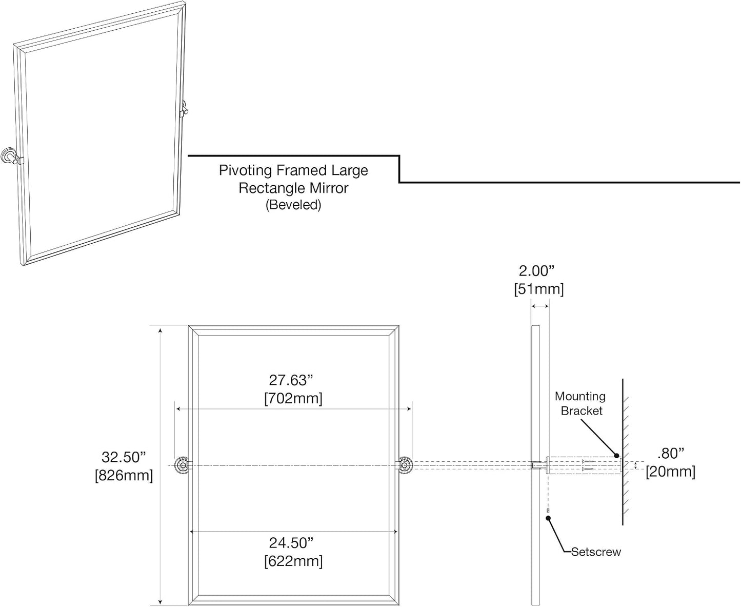 Gatco 4249MXFS Latitude II, Framed Large Rectangle Mirror, 32.5” H, Matte Black