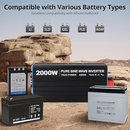 2000W Pure Sine Wave Inverter, 1 USB Port 5v/2.1a, LCD Display&Remote Controller - Image 5