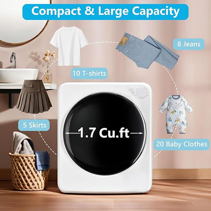 1.7 Cu.Ft Portable Clothes Dryer, 800W Front Load Compact Laundry Dryer Machine - Image 5