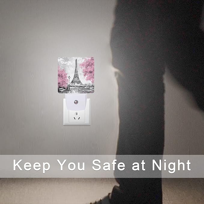 Smoaffly Eiffel Tower Paris Pink Flower Night Light Plug-in LED Nightlights - Image 7