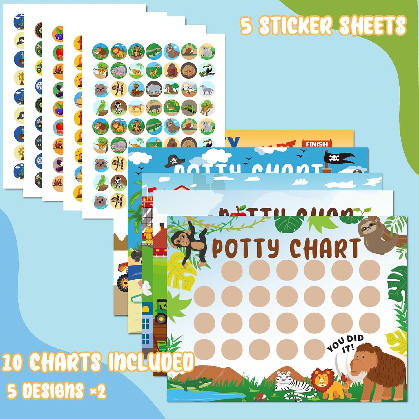 Potty Training Chart for Toddler 17 PCS Self-Care Training Sticker Chart Potty Reward Chart with 351 Stickers Potty Training Sticker Chart
