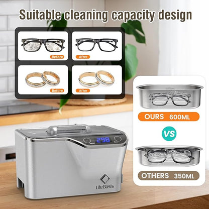 LifeBasis Ultrasonic Cleaner, Professional 45kHz Ultrasonic Jewelry Cleaner 20 - Image 5