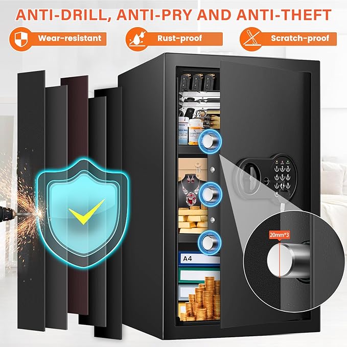 Safe Box with Fireproof Waterproof Bag, Home Safe with Keys & Pass Code & Wall - Image 5