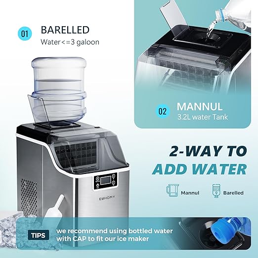 EUHOMY Ice Cube Maker Machine Countertop, 2 Ways to Add Water, 45Lbs/Day 24 Pcs - Image 3