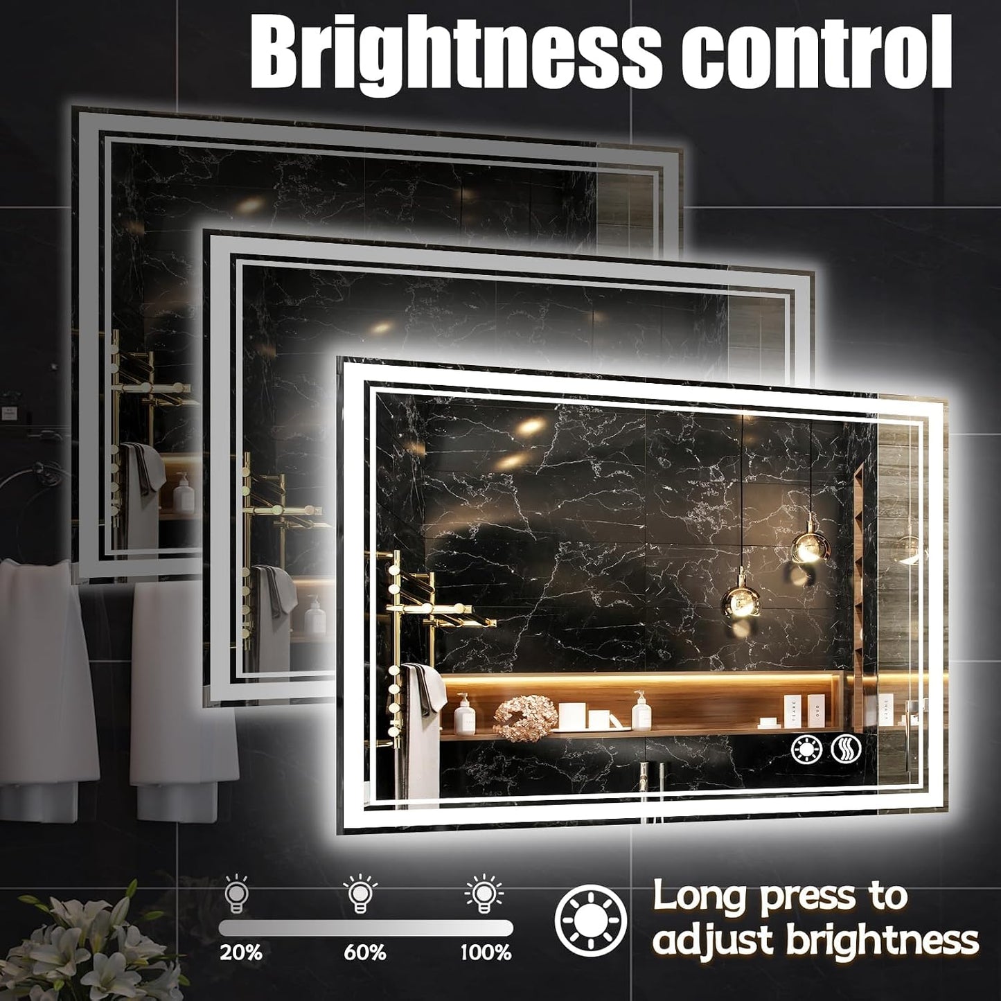 32 x 40'' LED Bathroom Mirror Anti-Fog Dimmable 3 Colors LED Mirror for Bathroom Lighted Mirror Vanity Mirror with Lights Wall Mounted Horizontal/Vertical