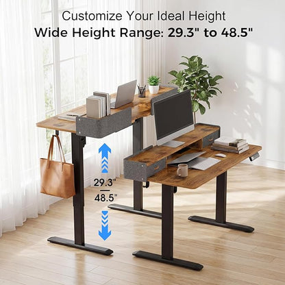 Electric Standing Desk with Drawers, 55 Inch Height Adjustable Desk with Power - Image 3