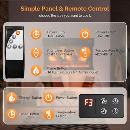 ROVSUN 1400W 3-Sided Glass Electric Fireplace Insert w/Remote Control, CSA - Image 5