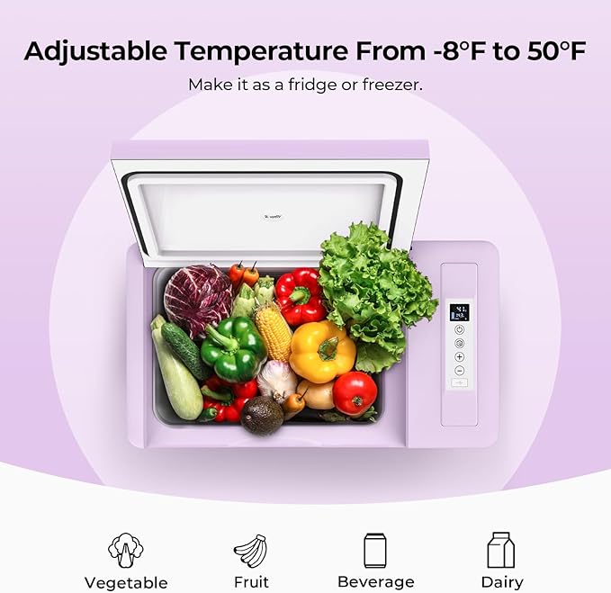 BougeRV Purple 23Quart Portable Refrigerator, 12 Volt Fridge 22L, Portable - Image 4