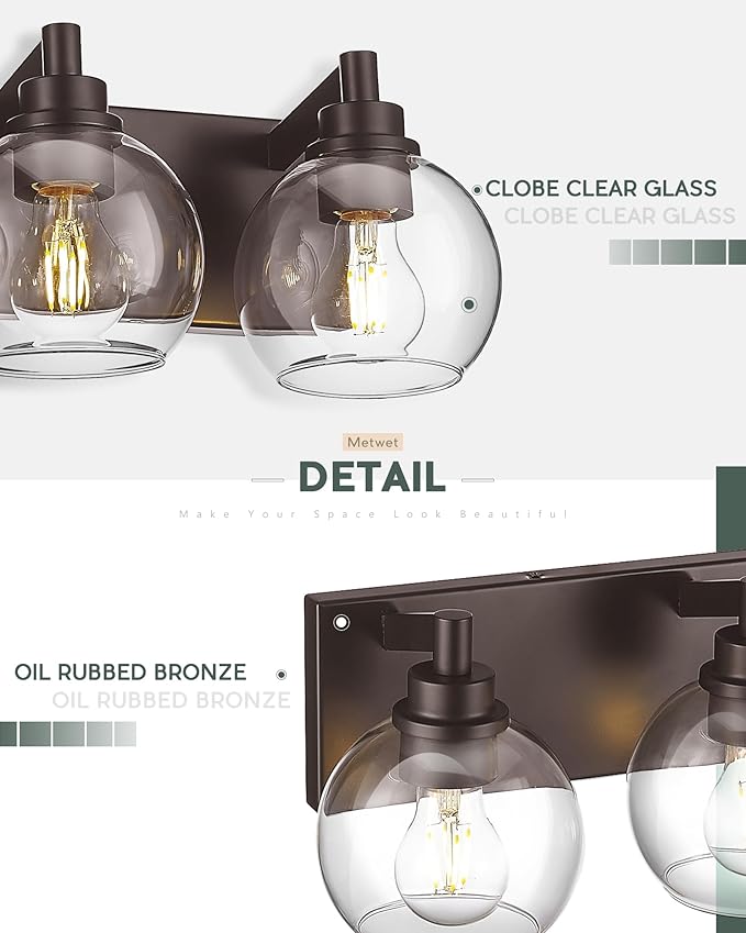 METWET Bathroom Light Fixtures Over Mirror, 5-Light Oil Rubbed Bronze Bathroom - Image 3