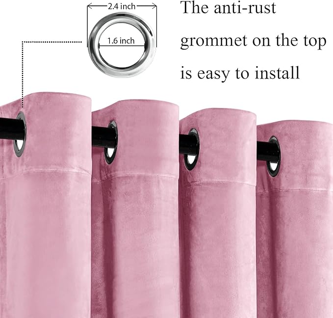 JIUZHEN Pink Velvet Curtains 120 inches - Image 2