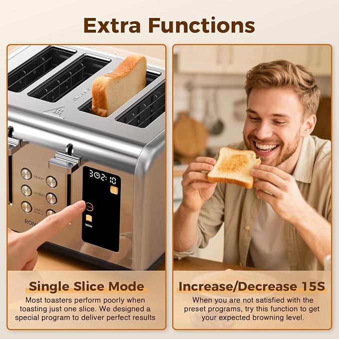 4 Slice Touch Screen Toaster, Easy-to-Use Digital Stainless Steel Toaster - Image 4