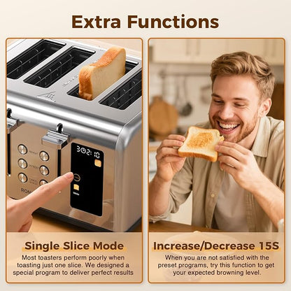 4 Slice Touch Screen Toaster, Easy-to-Use Digital Stainless Steel Toaster - Image 4