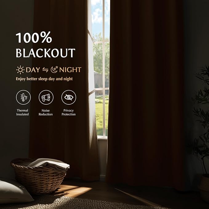 Beauoop 100% Blackout Curtains 63 Inch Long 2 Panels - Image 2