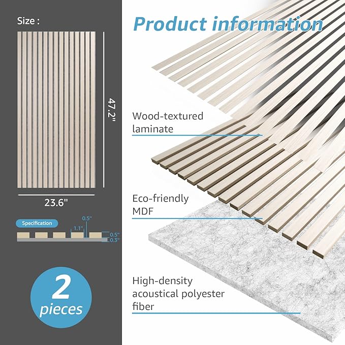 Art3d 2 Wood Slat Acoustic Panels - Image 5