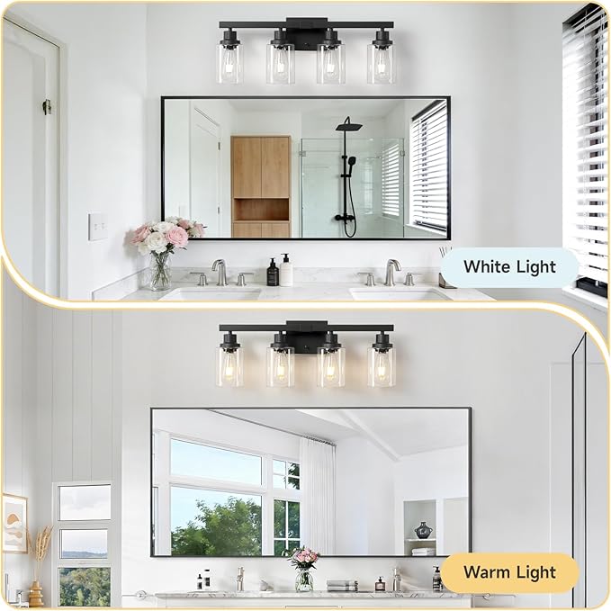 DIKAIDA Bathroom Vanity Light, 4-Light Modern Matte Black Wall Sconce Lighting - Image 6