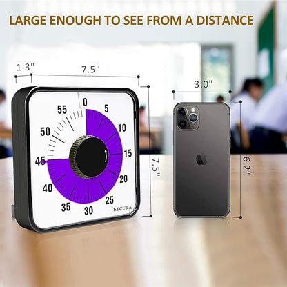 Secura 60-Minute Visual Countdown Timer, 7.5-Inch Oversize Classroom Visual - Image 4