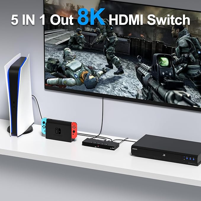 8K 5 in to 1 Out HDMI Switcher，5 Way HDMI Converter & Infrared Remote Control - Image 5