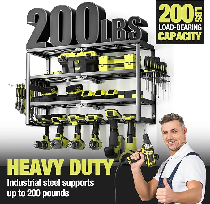 4 Layer Power Tool Organizer Wall Mount, Battery Tools Holder - Image 4