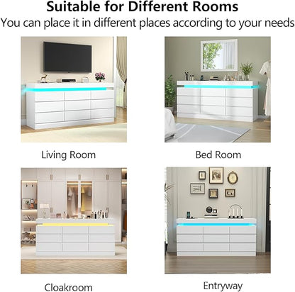 9 Drawer Dresser with Power Outlet, Dresser with LED Light, Modern Chest of - Image 7