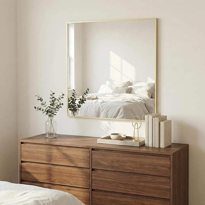 30"x30" Gold Square Mirror for Wall, Metal Framed Bathroom Vanity Mirror - Image 3