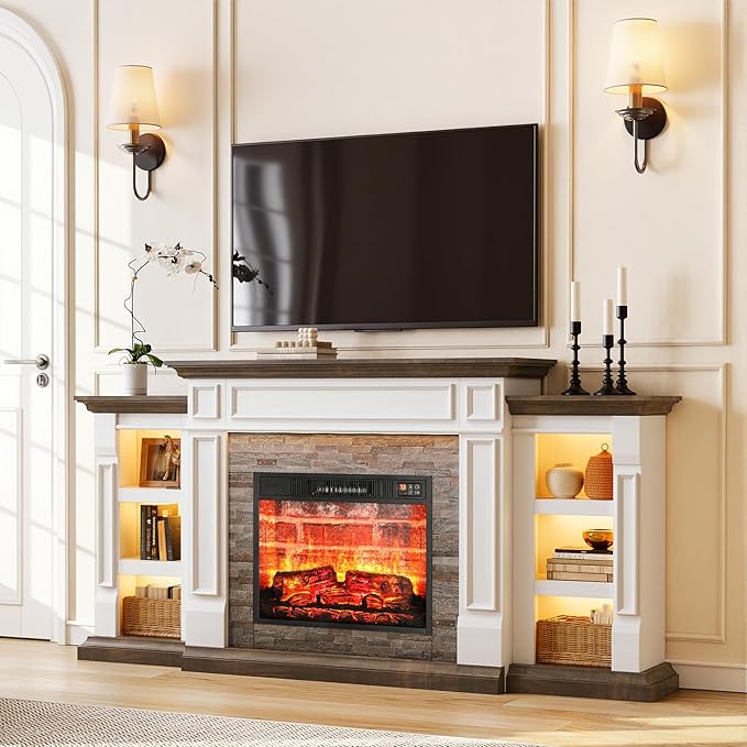 LGHM 72" Fireplace TV Stand for TVs Up to 80 Inch, Electric Fireplace - Image 2